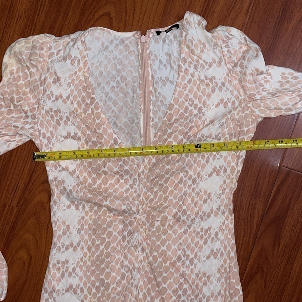 AFRM Revolve Pink Snakeskin Puff Sleeve maxi Dress front slit size S P NWOT - Picture 7 of 11
